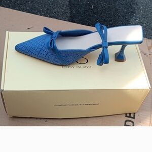 Blue Women's Heels with Bow Detail